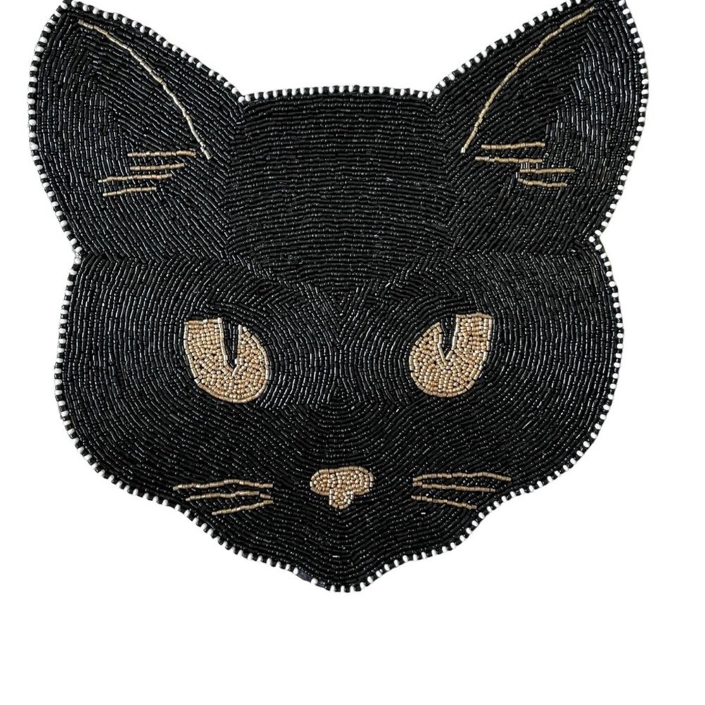 BLACK CAT Beaded Placemat 14" Spooky Halloween Decor CHRISTIAN LACROIX  New